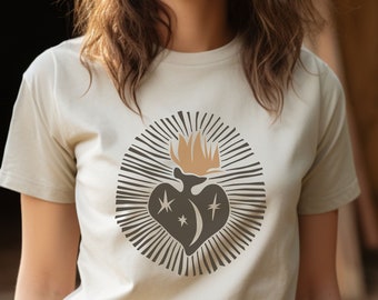Sacred Heart Graphic Tee Sacred Heart Shirt Alternative T Shirt Spiritual Moon Stars Trendy Bohemian Mystical TShirt Spiritual Sacred Heart