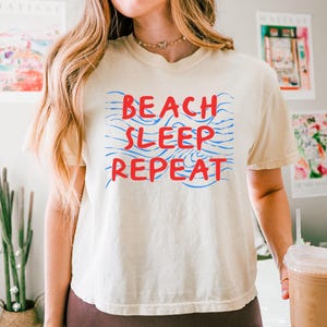 Beach Crop Top, Beach Sleep Repeat, Ocean Waves, Coastal Aesthetic, Beachy Cropped Tee, Sea Shirt, Summer Crop Top