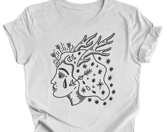 Deer Woman, Mythology Shirt, Deer Lady T Shirt, Pagan Shirts, Occult T Shirt, Witchy Shirt, Deer Woman Shirt, Weirdcore Shirt, Mythological