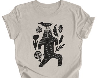 Scandinavian Bear Shirt Folk Art Bear Graphic Tee Unique Scandi Bear Tshirt Folk Art Boho Style Tops Funky Bear Cute Animals Scandinavian