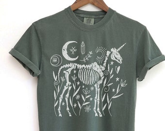 Halloween Shirt, Unicorn TShirt, Comfort Colors, Goth Halloween, Gothic Shirt, Animal Skeleton, Spooky Tee, Alternative Shirt, Alt Clothes