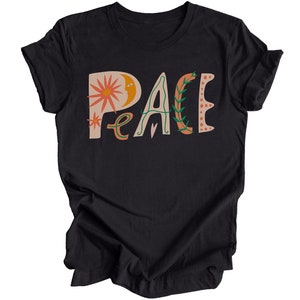 Peace Tshirt Bohemian Peace Shirt Cute Boho Graphic Tee Trendy Eclectic Shirts Retro Cute Typography Peace Symbols Bohemian Tops Ladies