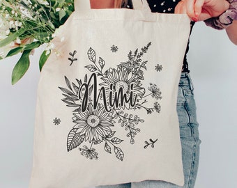 MiMi Tote Bag, Mimi Gifts, Gift for Mimi, Floral Tote Bag, Canvas Tote Bag, Mimi Floral, Mimi Mothers Day Gift, Flower Tote Bag, Mimi Gift