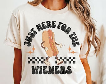 Funny Hot Dog Shirt, Comfort Colors, Retro Cartoon Shirt, July 4th Shirt, Hot Dog TShirt, Funny Vintage Shirt, Just Here For The Wieners