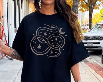 Snake Shirt, Celestial TShirt, Snake Graphic Tee, Comfort Colors Shirt, Minimal Aesthetic, Moon, Stars, Minimalist, Snake Lover T-Shirt