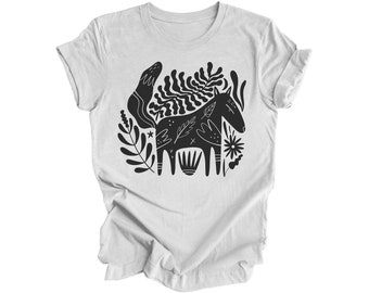 Horse Shirt, Scandinavian Horse T Shirt, Folk Art Animal Tee, Cute Horse Tshirt, Folk Art Shirts, Horse Lover Gift, Gifts for Horse Lovers