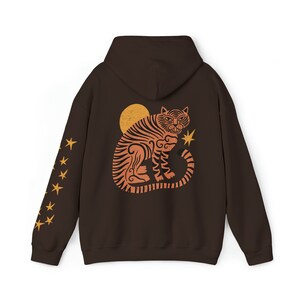 Tiger Sweatshirt Funky Asian Tiger Hoodie Modern Boho Clothing Eclectic Hooded Sweatshirt Retro Distressed Graphic Shirt Vintage Cute Style image 8