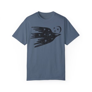 Bird Shirt, Comfort Colors Shirt, Celestial Tshirt, Spirit Animal, Totem Animal, Distressed Shirt, Vintage Bird Tee, Distressed T-Shirt Blue Jean