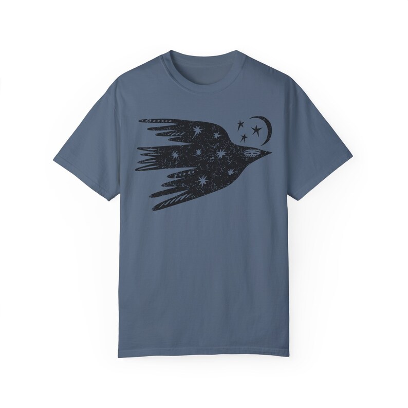 Bird Shirt, Comfort Colors Shirt, Celestial Tshirt, Spirit Animal, Totem Animal, Distressed Shirt, Vintage Bird Tee, Distressed T-Shirt Blue Jean