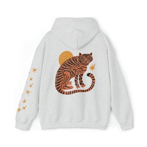 Tiger Sweatshirt Funky Asian Tiger Hoodie Modern Boho Clothing Eclectic Hooded Sweatshirt Retro Distressed Graphic Shirt Vintage Cute Style image 6