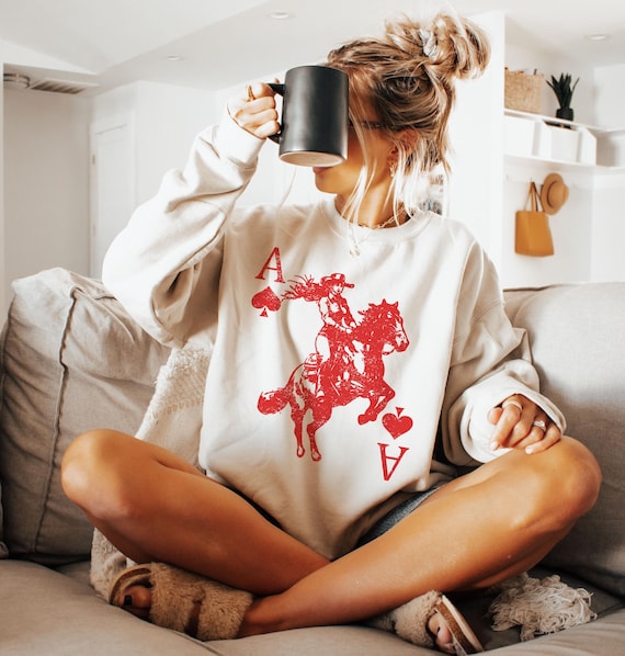 Cowgirl Sweatshirt, Spades Crewneck, Western Crewneck, Playing Card, Spades Ace Shirt, Retro Western Tops, Country Cowgirls, Rodeo Top
