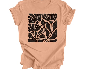 Flower Graphic Tee, Modern Abstract Floral Shirt, Retro Vintage Design, Distressed Flowers, Bohemian T-Shirt, Boho Tshirt, Solid Black Style