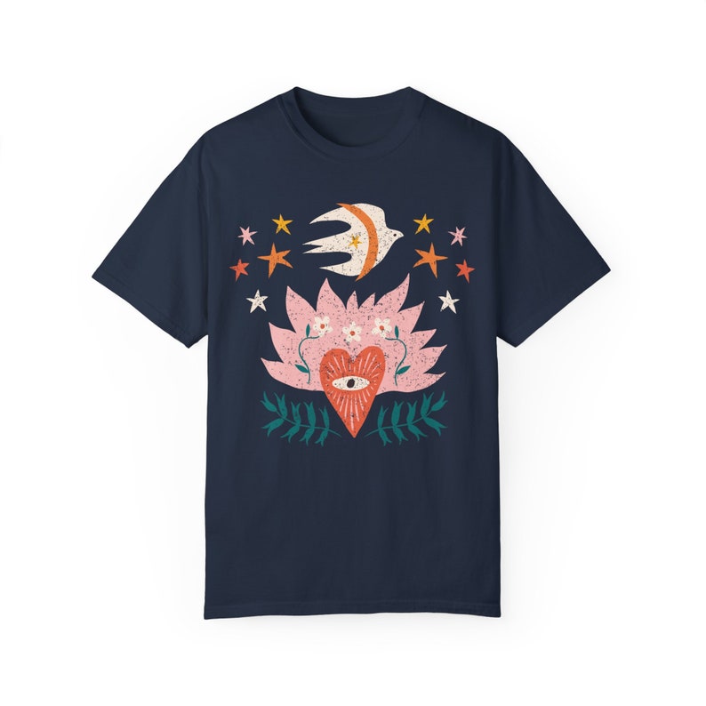Sacred Heart Shirt, Comfort Colors, Tattoo Shirt, Vintage Shirt, Retro 70s Shirt, Hippie Shirt, Retro Tshirt, Flaming Heart, Alt Graphic Tee image 7