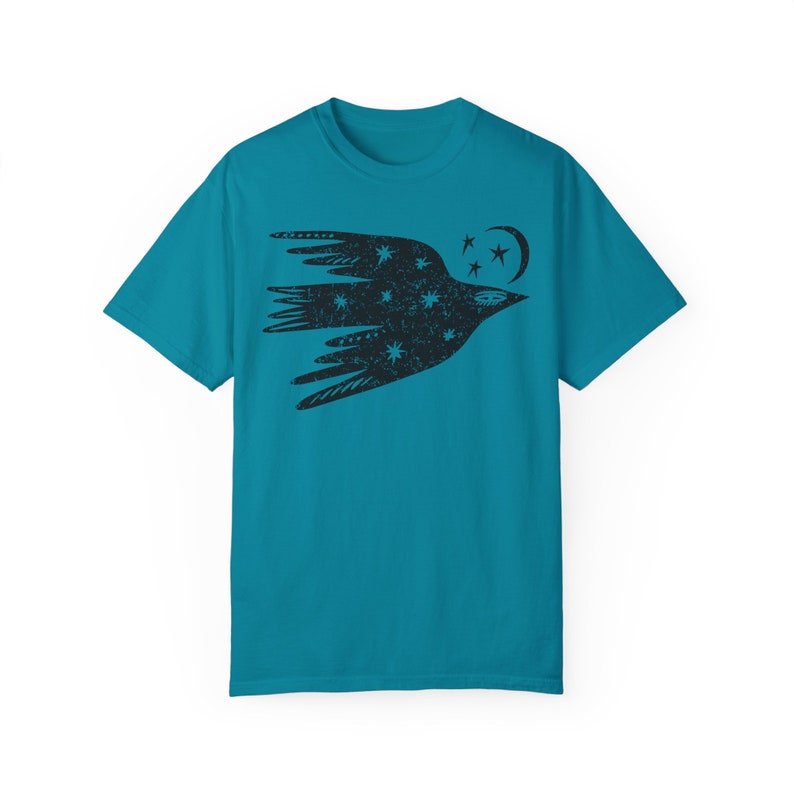 Bird Shirt, Comfort Colors Shirt, Celestial Tshirt, Spirit Animal, Totem Animal, Distressed Shirt, Vintage Bird Tee, Distressed T-Shirt Topaz Blue