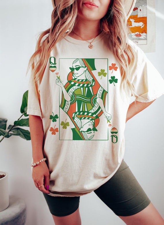 Irish Queen Shirt, St Patricks Day, Hearts T Shirt, Shamrock Shirts, Saint Patricks Day, Playing Cards, Hearts Queen TShirt, Irish Clothes