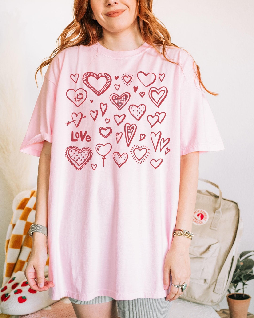 売れ筋商品|||エルエーポップアート カットソー トップス レディース Women's Word Art Heart Flowers Short Sleeve T-shirt Pink Valentines Day Shirt, Hearts Shirts Women, Valentine Collage