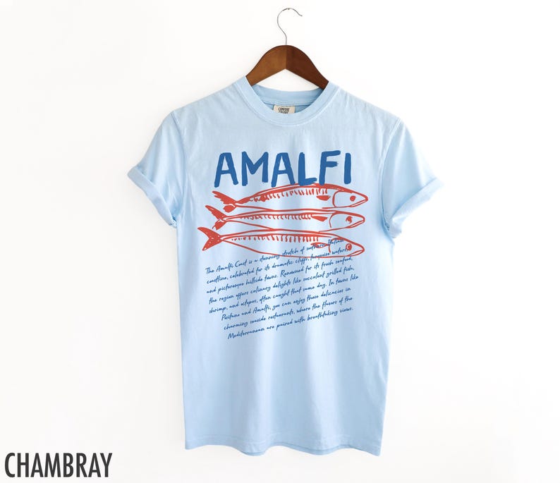 Amalfikusten T-shirt, Italiensk T-shirt, Amalfikusten T-shirt, Semester T-shirt, Sardiner T-shirt, Italiensk Semester, Sardiner T-shirt, Amalfikusten, Reset-shirt Chambray