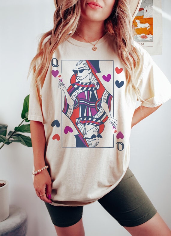 Queen Card TShirt, Hearts T Shirt, Valentines Day, Hearts Queen Top, Retro Graphic Tee, Vintage Aesthetic, Playing Card Shirt, Sunglasses