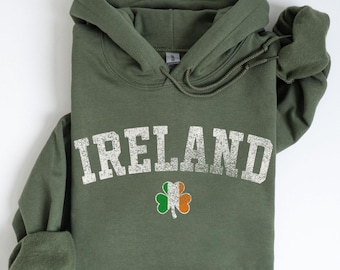 Sudadera con capucha de Irlanda, sudadera con capucha irlandesa, suéter del Día de San Patricio, camisa desgastada, trébol, camisetas para beber, Día de San Patricio, Irlanda