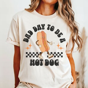 Funny Hotdog Shirt, Comfort Colors, Retro Cartoon Shirt, July 4th Shirt, Hot Dog TShirt, Funny Vintage Shirt, Bad Day to Be a Hotdog