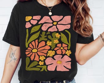 Flowers Shirt, Retro Flowers TShirt, Boho Floral TShirt, Gift For Mom, Trendy Florals, Flower Shirt, Distressed Aesthetic, Spring T-Shirt