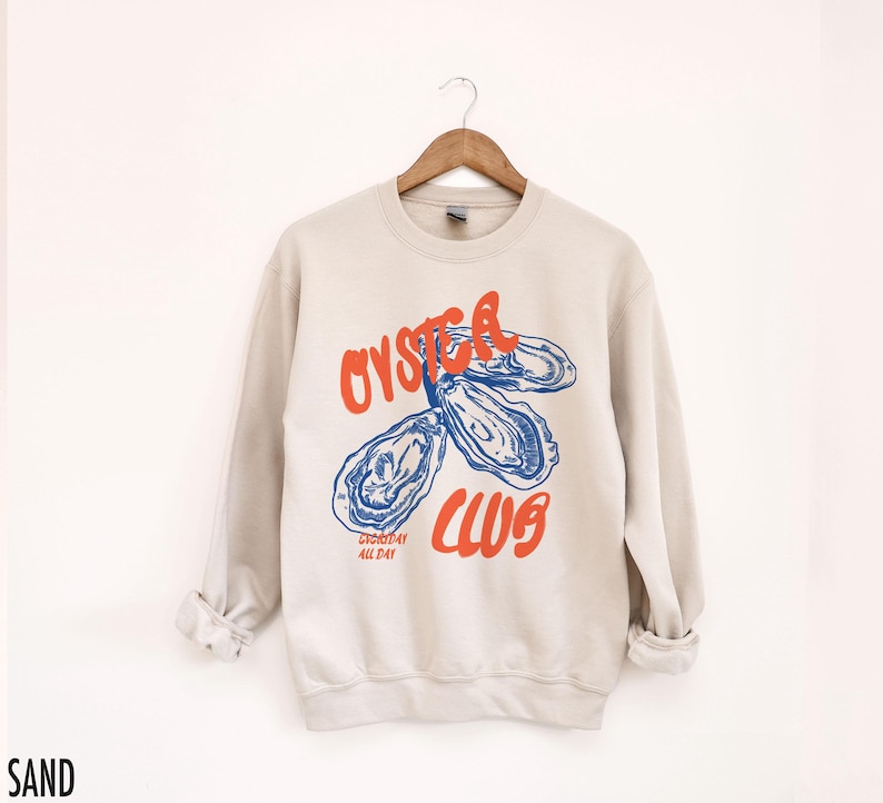 Oyster Sweatshirt, Oyster Club, Oysters Crewneck, Seafood Sweatshirts, Food Shirt, Foodie Sweater, Retro Pullover, Vintage Aesthetic