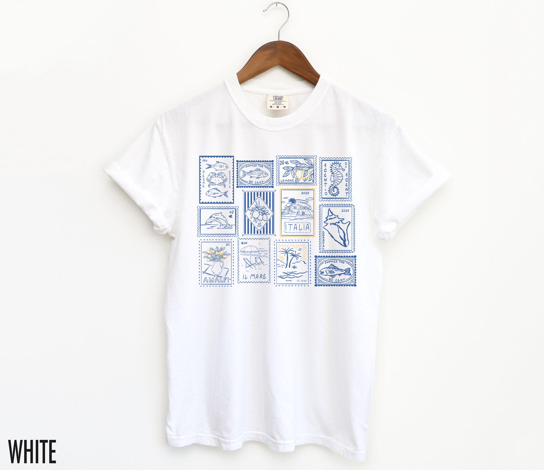 Stamps Shirt, Summer Stamps Tee, Travel Stamp Tshirt, Italy T