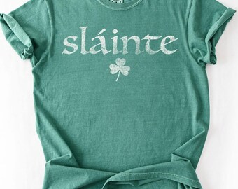 Camiseta Slainte, Día de San Patricio, Camiseta de trébol, Camiseta de bebida, Camiseta retro irlandesa, Día de San Patricio, San Patricio, Vintage desgastada