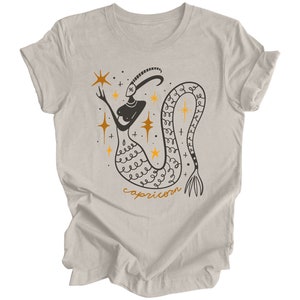 Capricorn Zodiac Sign Shirt Astrology Graphic Tee Weird Eclectic Zodiac Symbols Modern Boho Clothing Capricorn Sea Goat Symbol Funky Zodiac