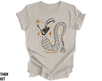 Capricorn Zodiac Sign Shirt Astrology Graphic Tee Weird Eclectic Zodiac Symbols Modern Boho Clothing Capricorn Sea Goat Symbol Funky Zodiac