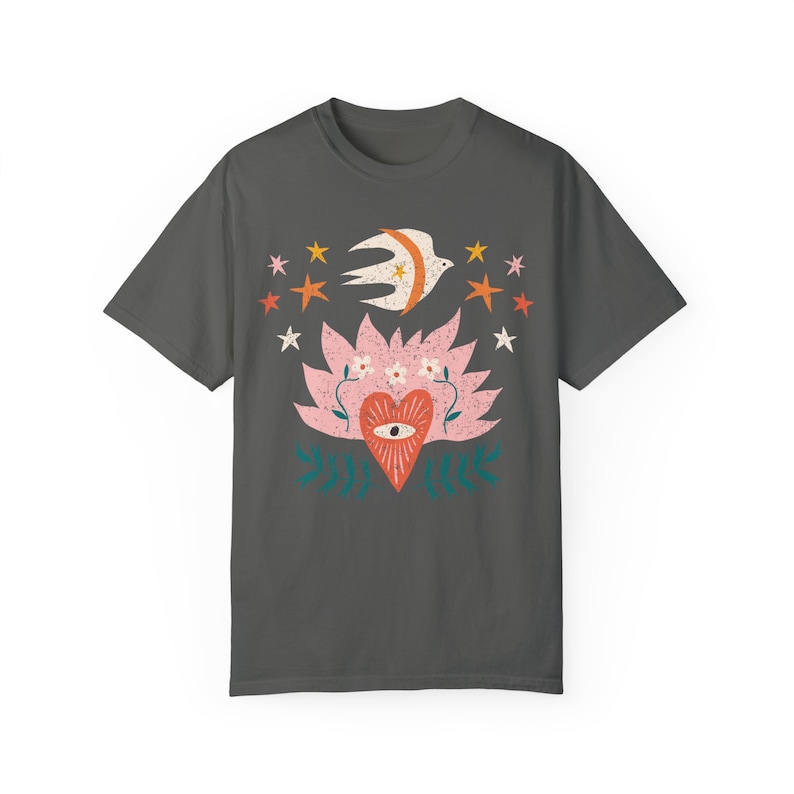 Sacred Heart Shirt, Comfort Colors, Tattoo Shirt, Vintage Shirt, Retro 70s Shirt, Hippie Shirt, Retro Tshirt, Flaming Heart, Alt Graphic Tee image 6