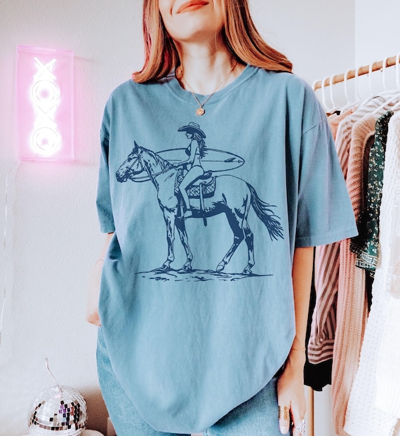 Cowgirl Shirt, Coastal Tshirt, Surf T-Shirt, Western Shirt, Retro Graphic Tee, Surfing Cowgirls, Cowgirl Horse, Country Western, Beach Shirt