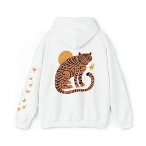 Tiger Sweatshirt Funky Asian Tiger Hoodie Modern Boho Clothing Eclectic Hooded Sweatshirt Retro Distressed Graphic Shirt Vintage Cute Style image 4