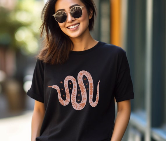 Cute Snake Tshirt Hippie Boho Abstract Elements Shirt Funky Ornate Snake Graphic Tee Trendy Boho Style Hippie Vibes Modern Design Etsy