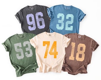 Benutzerdefinierte Nummer Shirt, Jugend Erwachsene, Team Shirts, Spieltag Tshirt, Fußball Nummer, Distressed Vintage, Retro Sport, passend Athletisch, Kinder