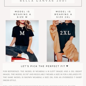 Puede incluir: Gu&iacute;a de tallas para camisetas Bella Canvas 3001. La modelo lleva una camiseta talla M y una camiseta talla 2XL. La modelo mide 1,68 m y recomienda elegir tu talla habitual para un ajuste relajado o subir 2-3 tallas para un ajuste holgado.