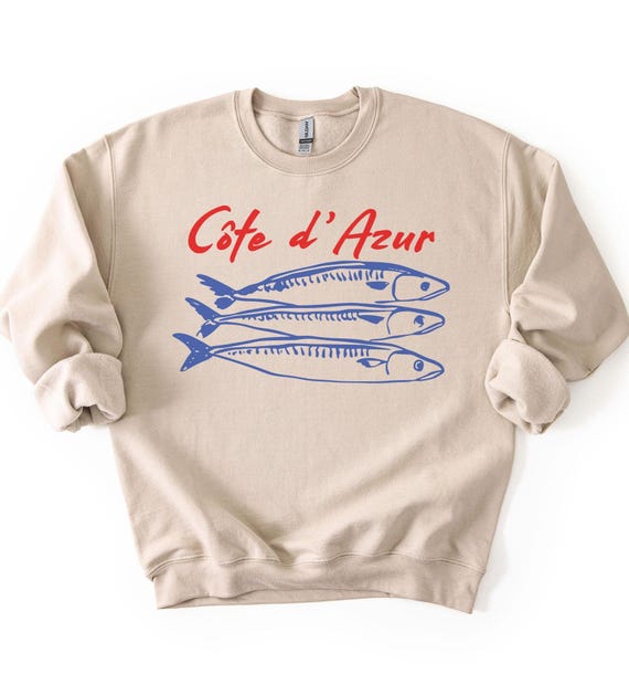French Riviera Sweatshirt, Côte d'Azur, Sardines Crewneck, France Travel, Coastal Aesthetic, Retro Pullover, French Vacation, Mediterranean
