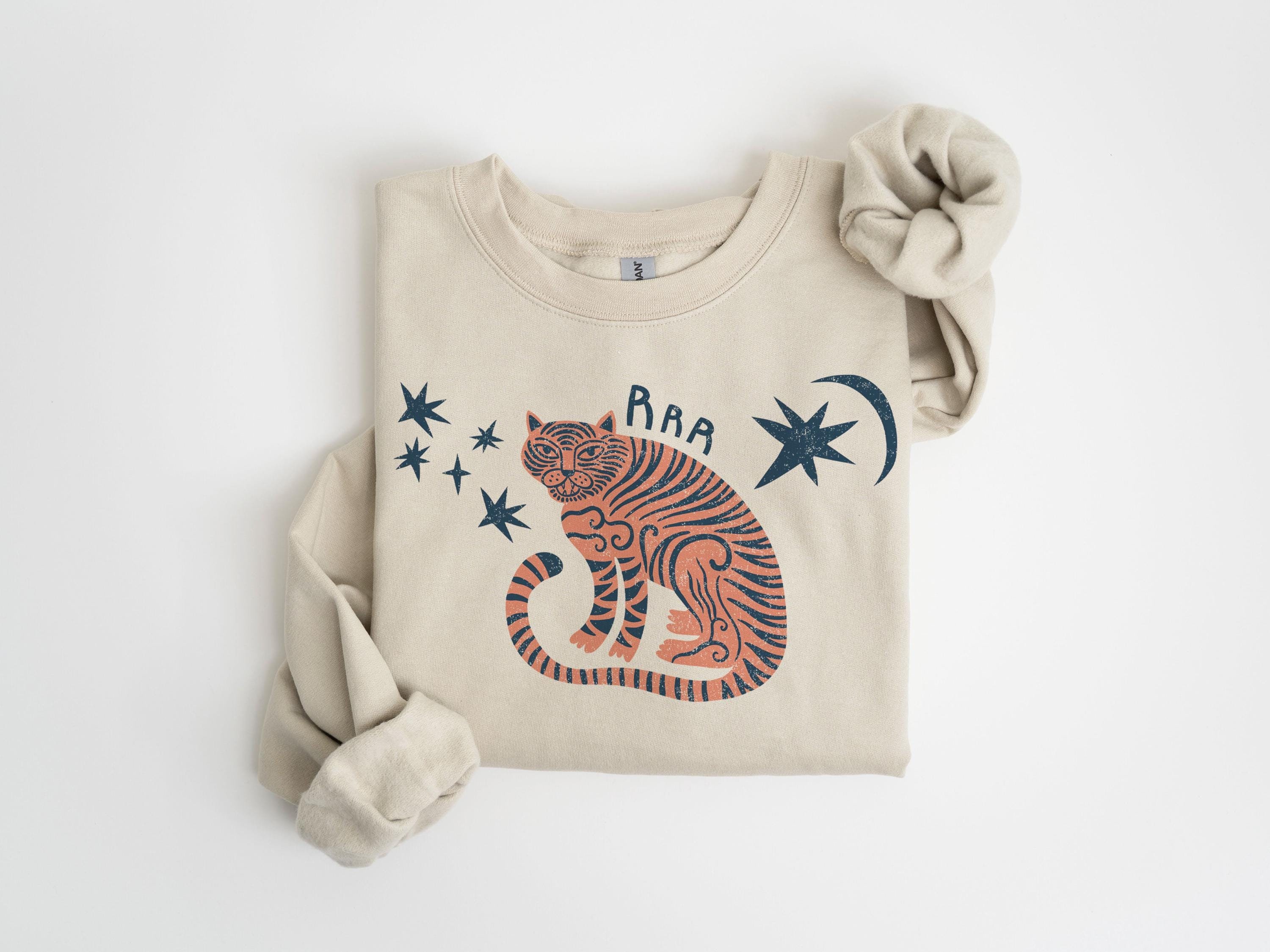 Tiger Sweatshirt, Retro Tiger Crewneck, Celestial Tiger, Asian Tiger, Zodiac Aesthetic, Astrology Inspired, Vintage Inspired Tiger Shirt
