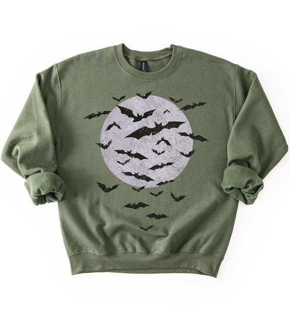 Bats Sweatshirt, Halloween Crewneck, Full Moon, Halloween Bats, Bats Crewneck, Goth Sweatshirt, Gothic Halloween, Bat Pullover, Bat Sweater