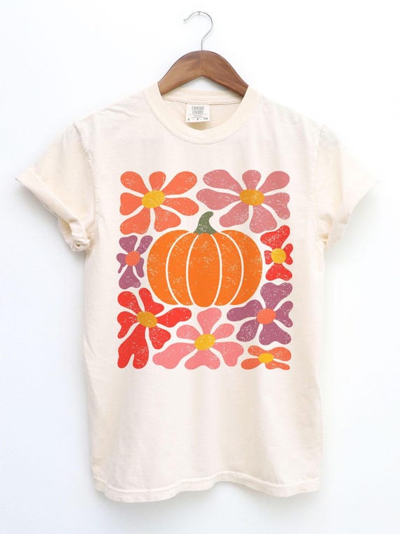 Pumpkin Shirt, Floral TShirt, Autumn Shirt, Fall Tee, Boho Flower Top, Fall TShirt, Cute HalloweenShirt, Spooky Season, Thanksgiving T Shirt