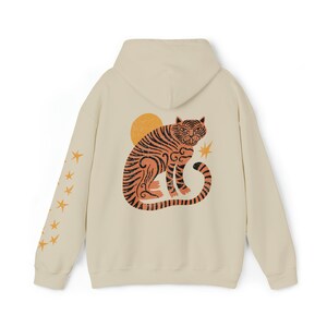 Tiger Sweatshirt Funky Asian Tiger Hoodie Modern Boho Clothing Eclectic Hooded Sweatshirt Retro Distressed Graphic Shirt Vintage Cute Style image 7