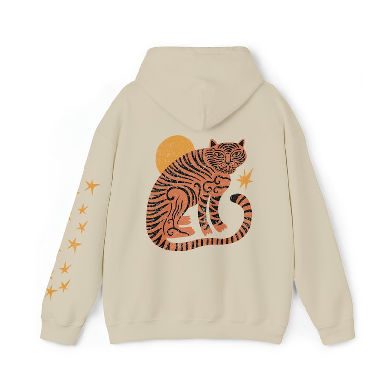 Tiger Sweatshirt Funky Asian Tiger Hoodie Modern Boho Clothing Eclectic Hooded Sweatshirt Retro Distressed Graphic Shirt Vintage Cute Style image 7