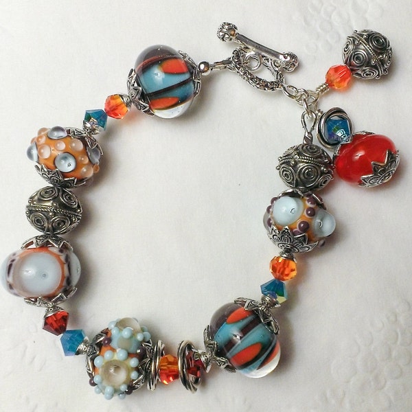 A Walk-about on "Wipena Sound in the Sunlight" Handcrafted Lampwork Bracelet  br0063-c.