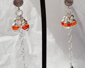 Hand-crafted Lampwork Dangle Earrings, 60's-look Orange "Mod Swing "