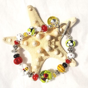 Hand-Crafted Lampwork and Bali Silver Bracelet  &quot;Spring Flower Dances&quot;