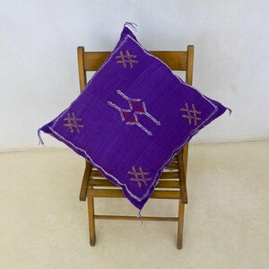 Beni Ourain Pillow Boho Cushion, Handwoven Silk Cover, Moroccan Cactus Motif, Bedroom Throw, Living Room Accent Gift