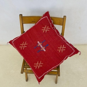 Moroccan Cactus Silk Pillow, Boho Cushion Sabra, Handmade Throw Cover, Artisan Accent, Luxury Bedroom Decor, Natural Silk Fabric