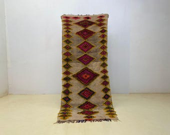 Amazing Moroccan Pink Rug - Custom Bohemian Rugs -Wool RugGreen -Quality Handmade Morrocan Rug -Personalize Gifts For Home Decor -7.2x3 feet