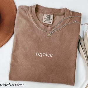 Comfort Colors Rejoice Shirt, Christian T-Shirt, God T-Shirt, Religious Shirt, Bible Verse Tee, Church T-Shirt, Christian Gift