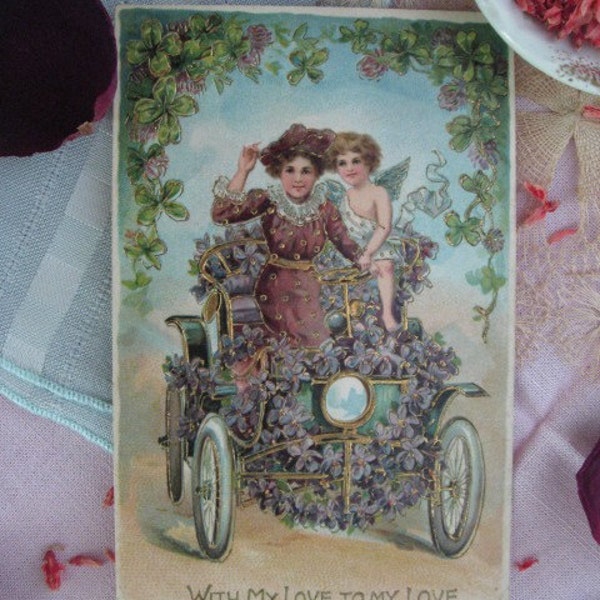 On the Road to Love in 1909 ANTIQUE POSTCARD